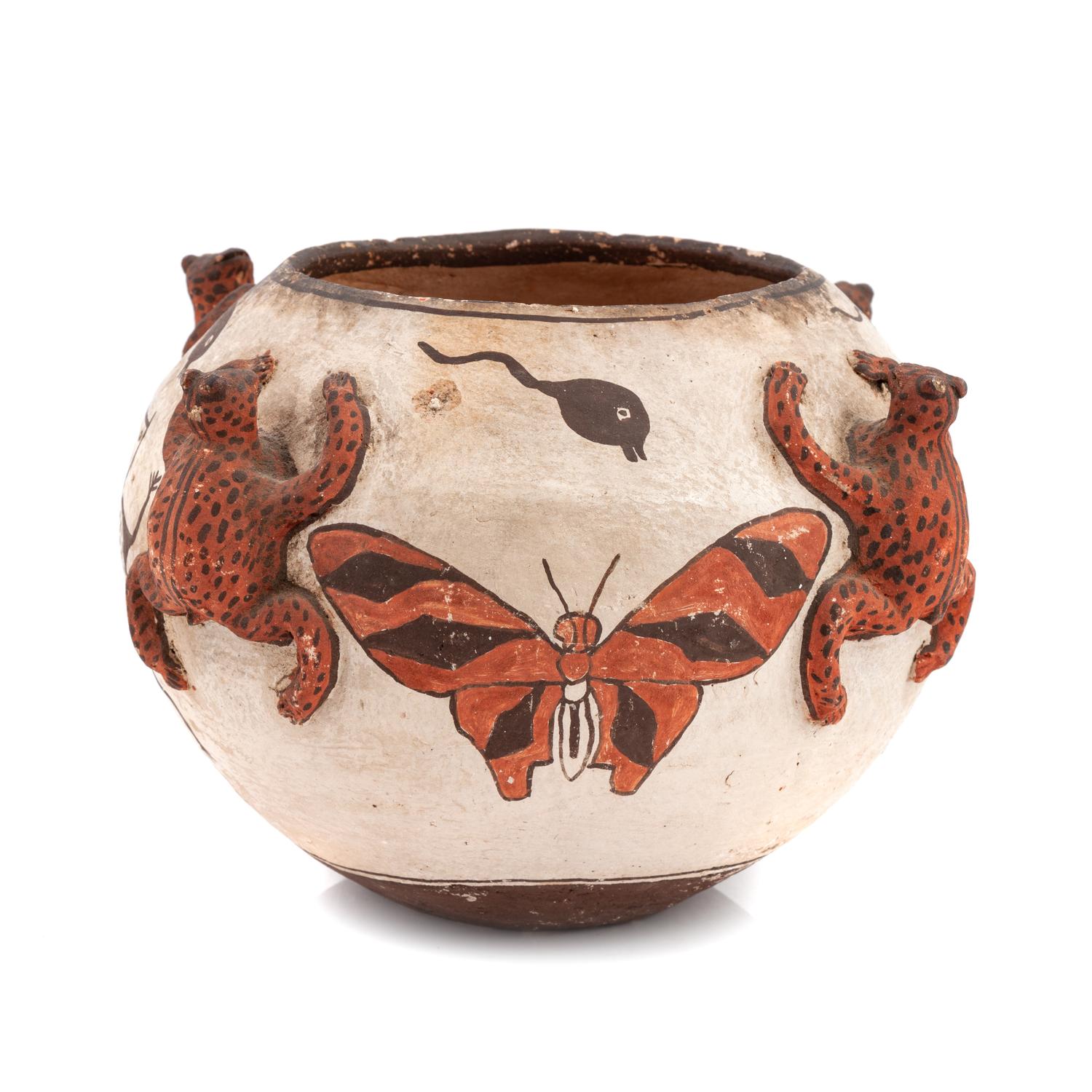 Zuni Frog Pottery Jar, with Painted Butterflies and Tadpoles