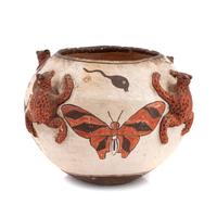Zuni Frog Pottery Jar, with Painted Butterflies and Tadpoles