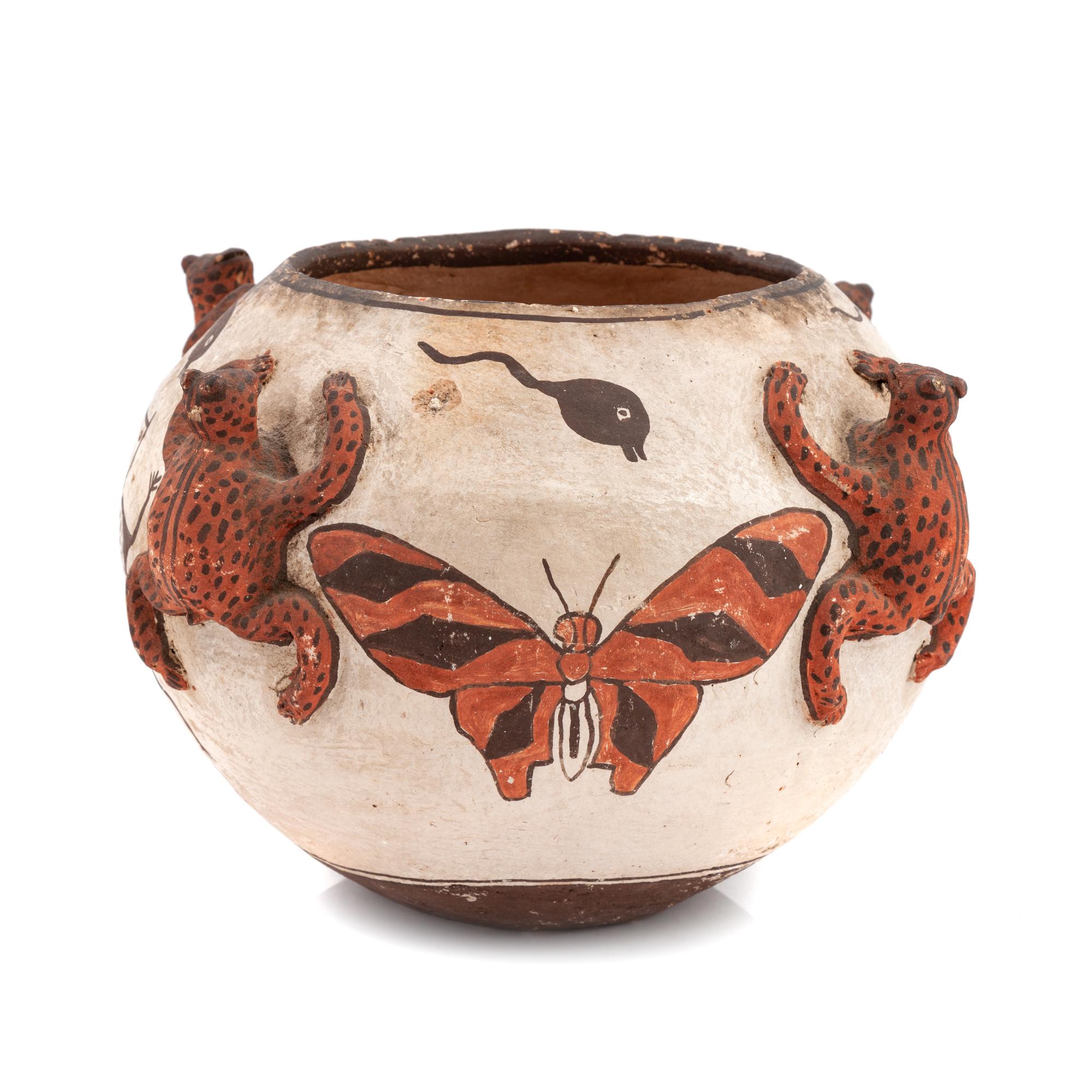 Zuni Frog Pottery Jar, with Painted Butterflies and Tadpoles