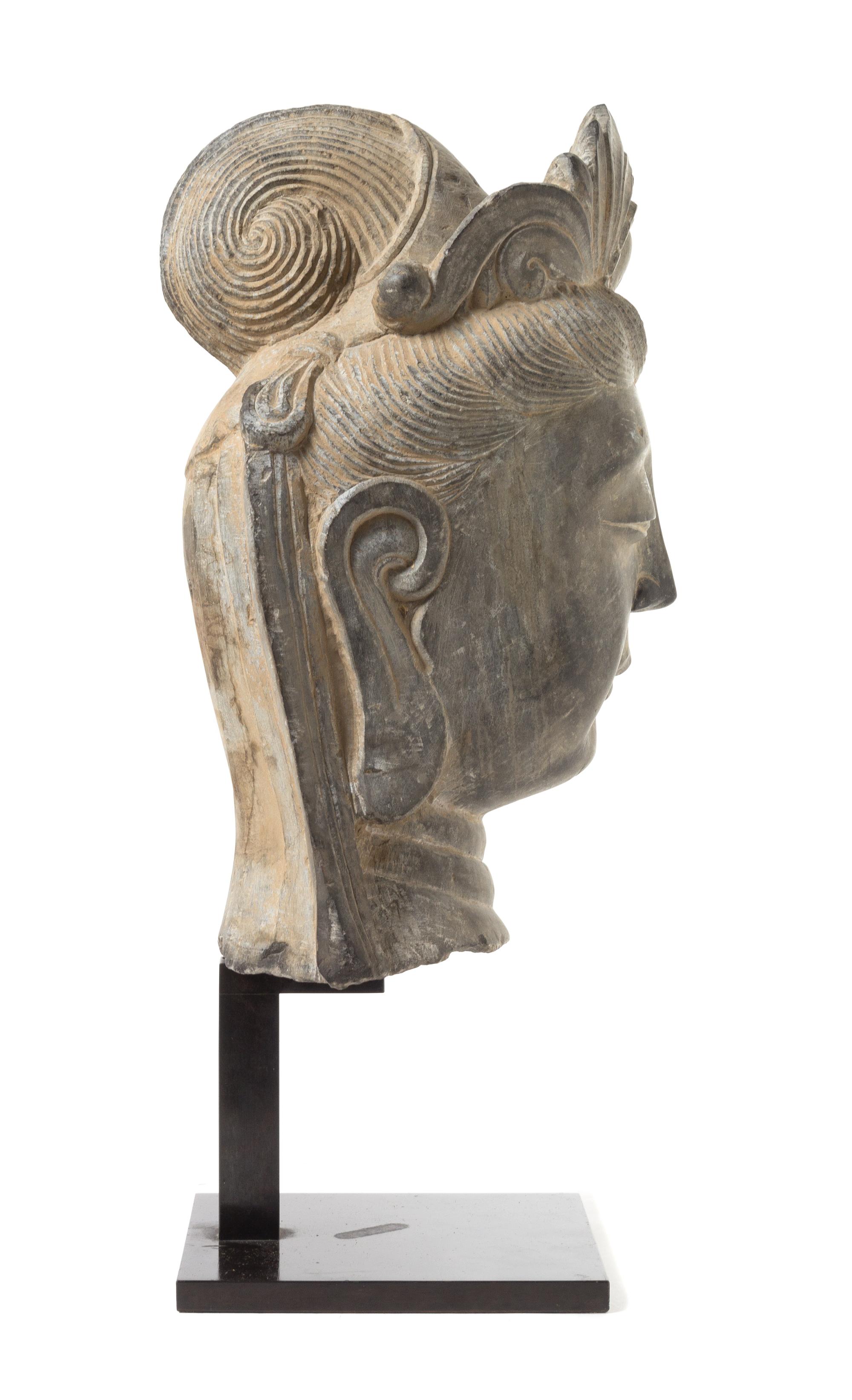 A Graystone Head of Guanyin Height 15 1/2 inches. — TANG STYLE