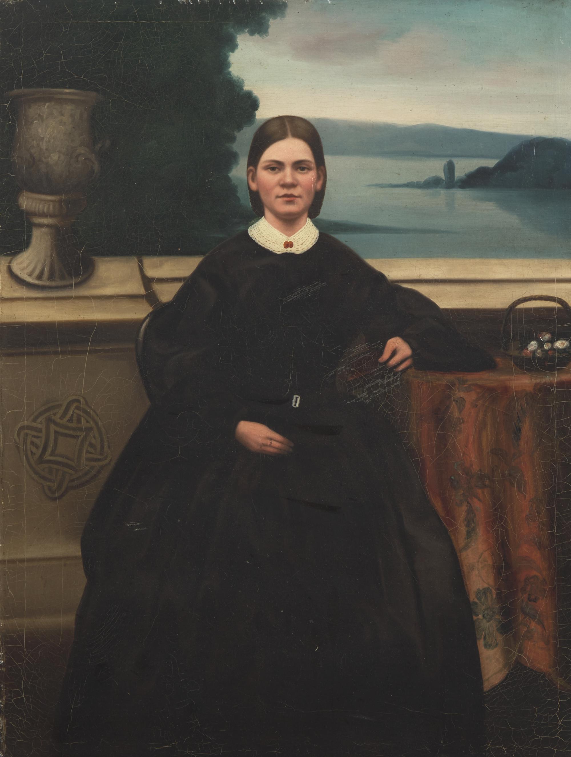 Chinese Export School 19th Century, A China Trade Portrait of a Young Lady Seated on Balcony