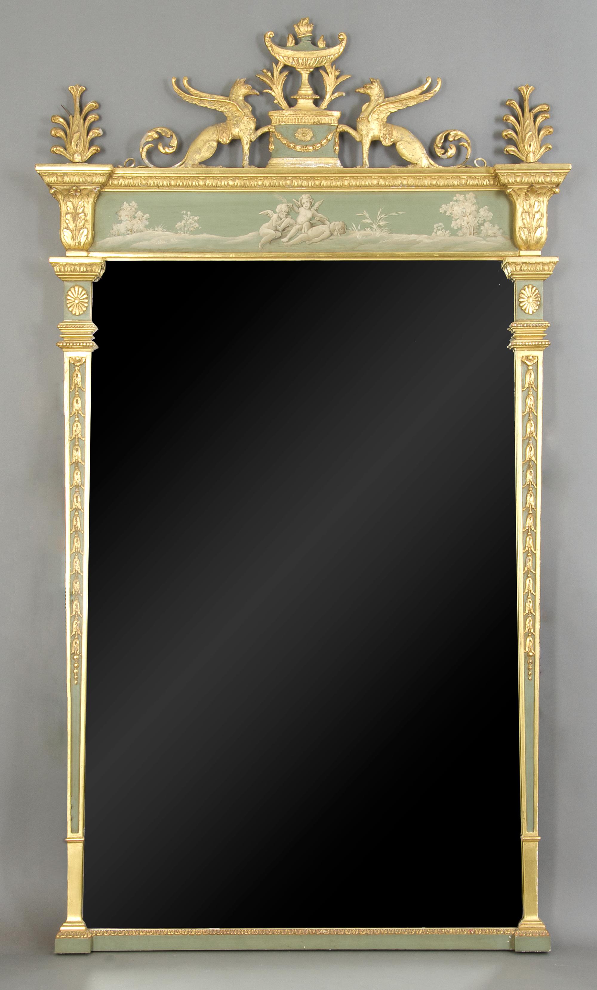 A Neoclassical Giltwood Mirror, Height 49 1/2 x width 28 inches.
