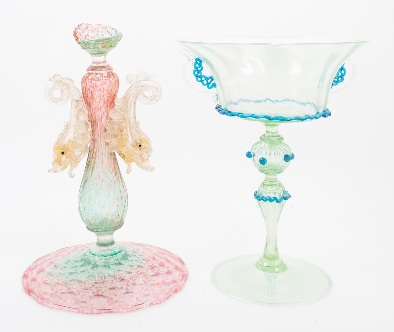 An Italian Glass Compote Height of taller 14 inches. — 20TH CENTURY