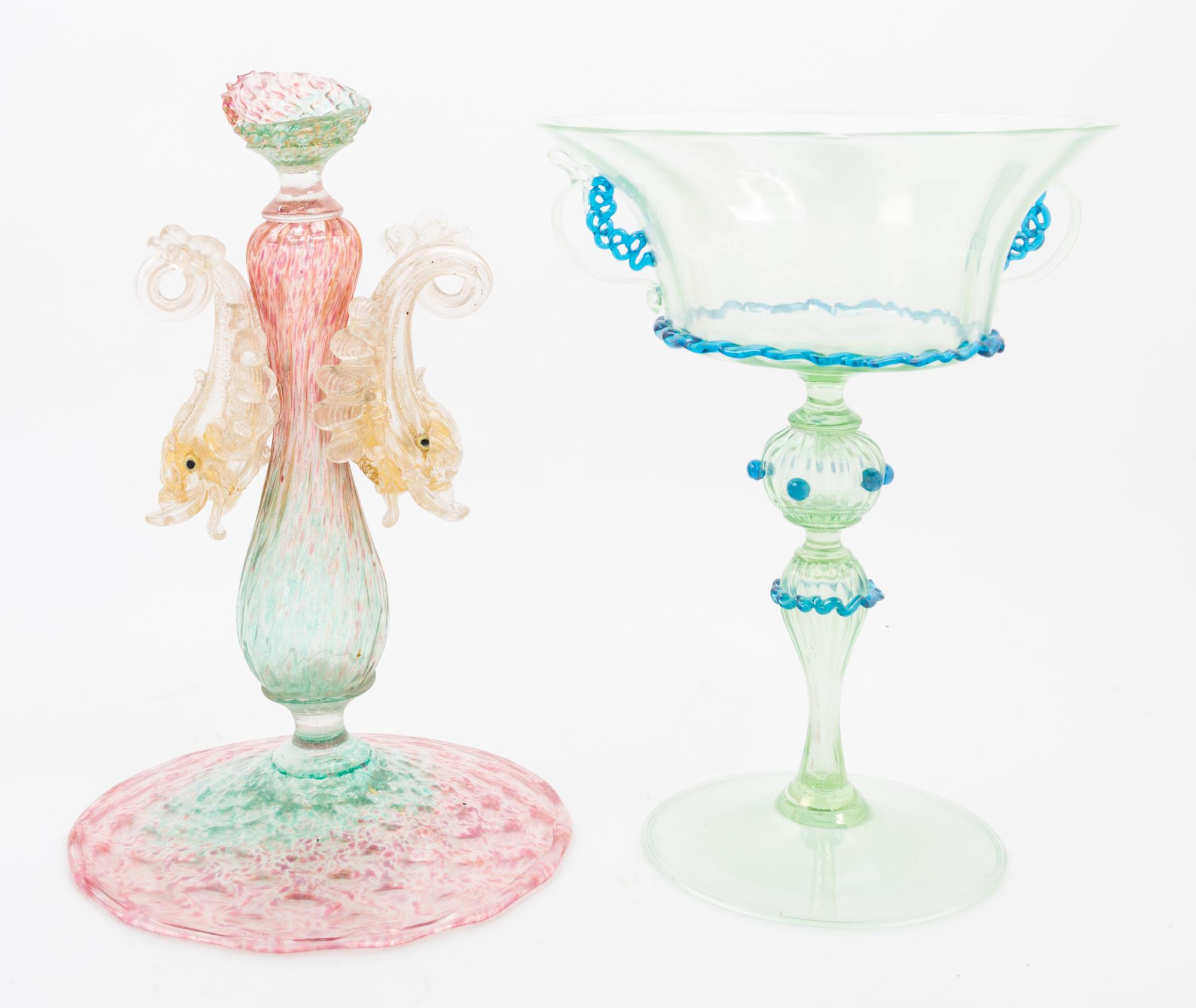 An Italian Glass Compote Height of taller 14 inches. — 20TH CENTURY
