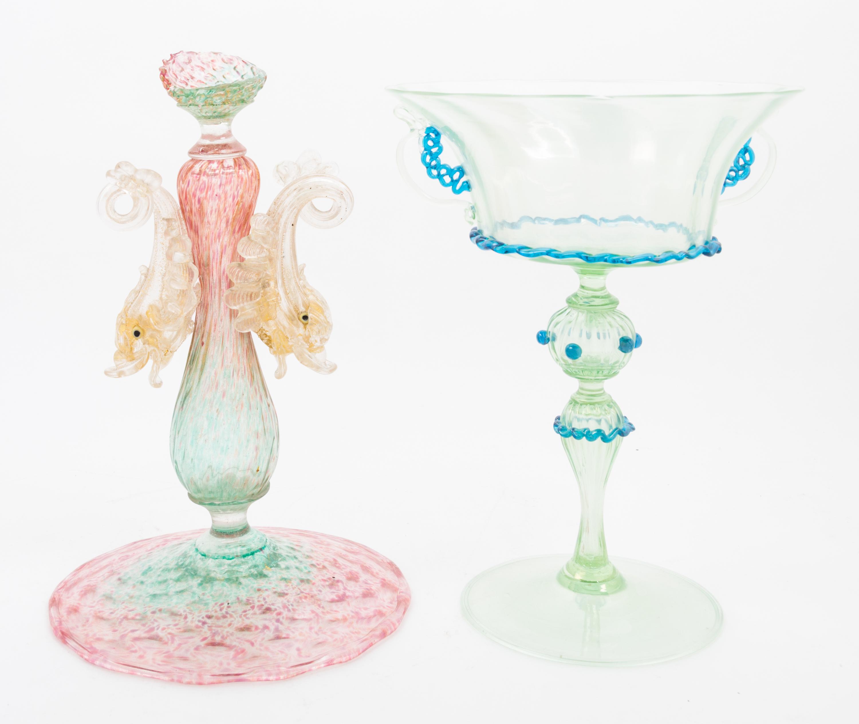 An Italian Glass Compote Height of taller 14 inches. — 20TH CENTURY