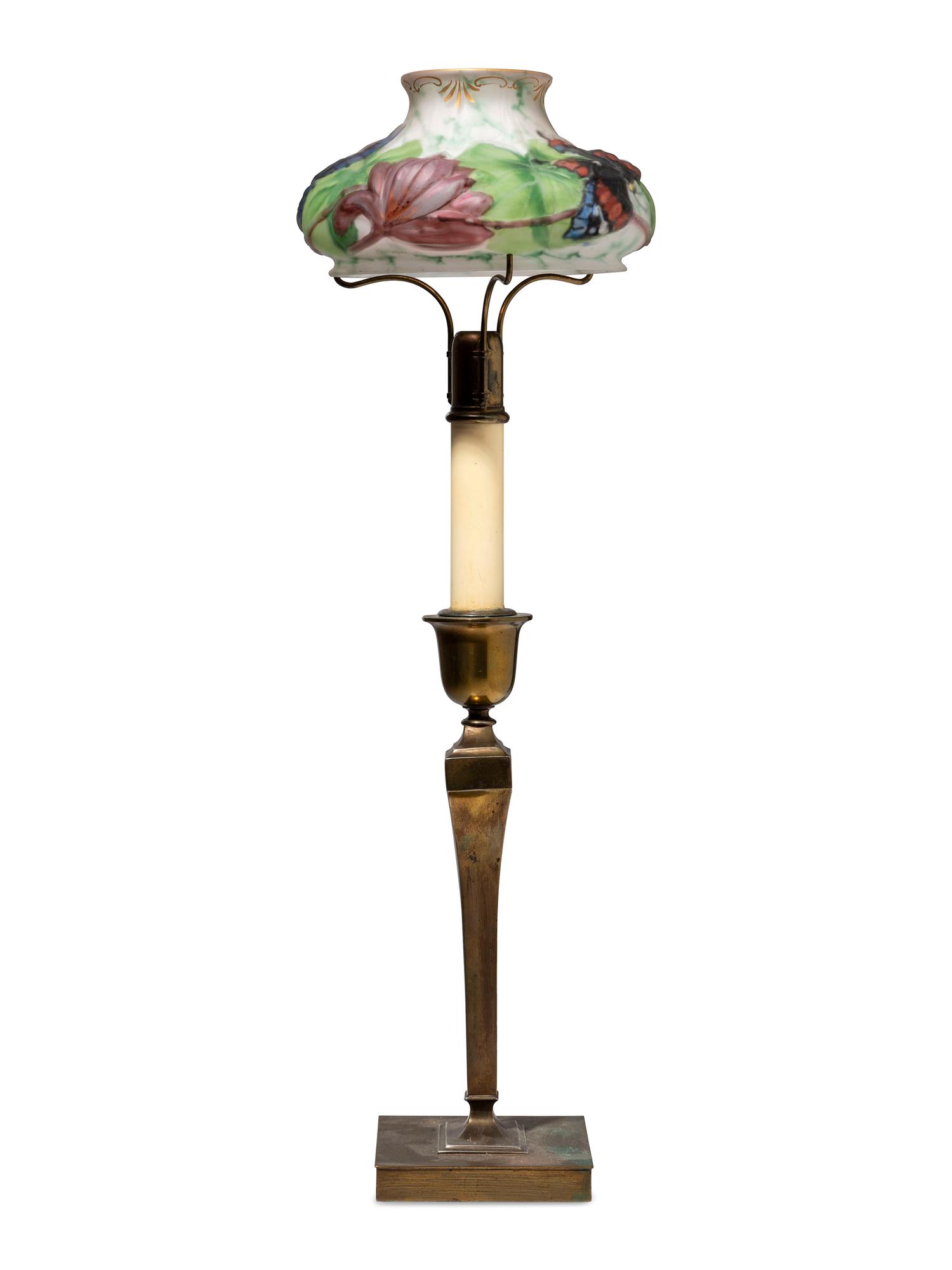 A Reverse-Painted Glass 'Butterfly' Lamp