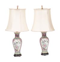A Pair of Chinese Export Porcelain Meiping Vases Mounted as Lamps
