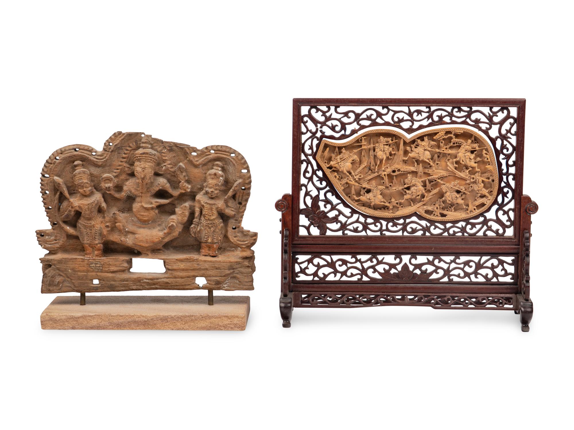 Two Asian Wood Carvings 木雕兩件