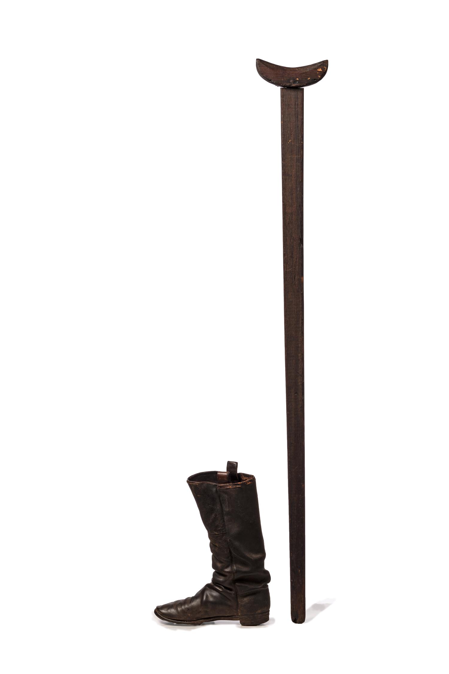 [CIVIL WAR]. Crutch with carved initials and boot.