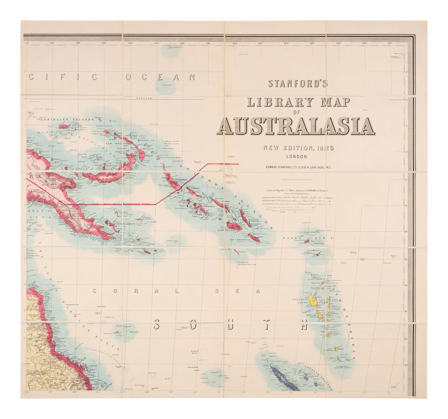 STANFORD, Edward (1827-1904). Stanford's Library Map of Australasia. London: Edward Stanford, 1925.