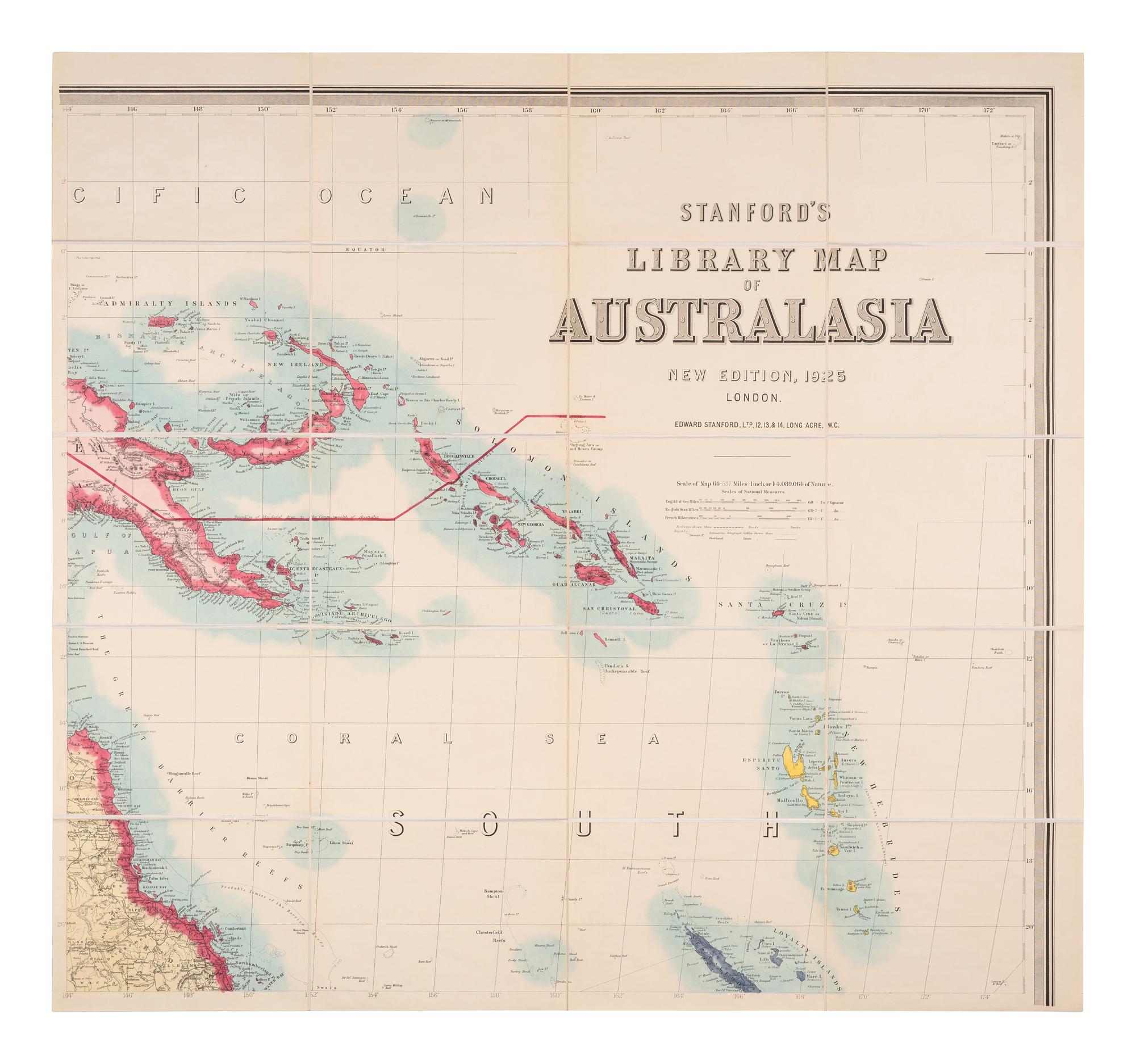 STANFORD, Edward (1827-1904). Stanford's Library Map of Australasia. London: Edward Stanford, 1925.