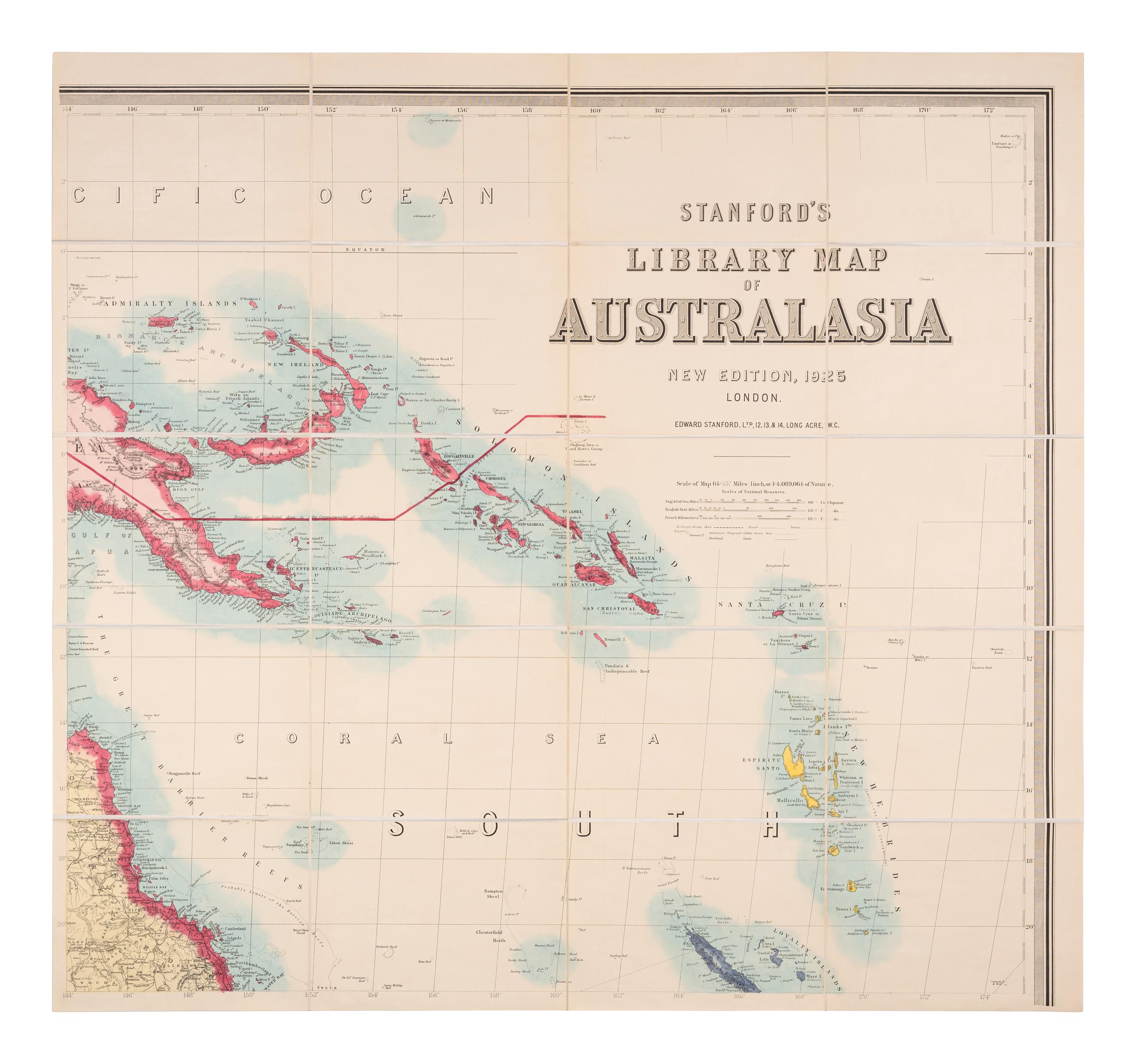 STANFORD, Edward (1827-1904). Stanford's Library Map of Australasia. London: Edward Stanford, 1925.