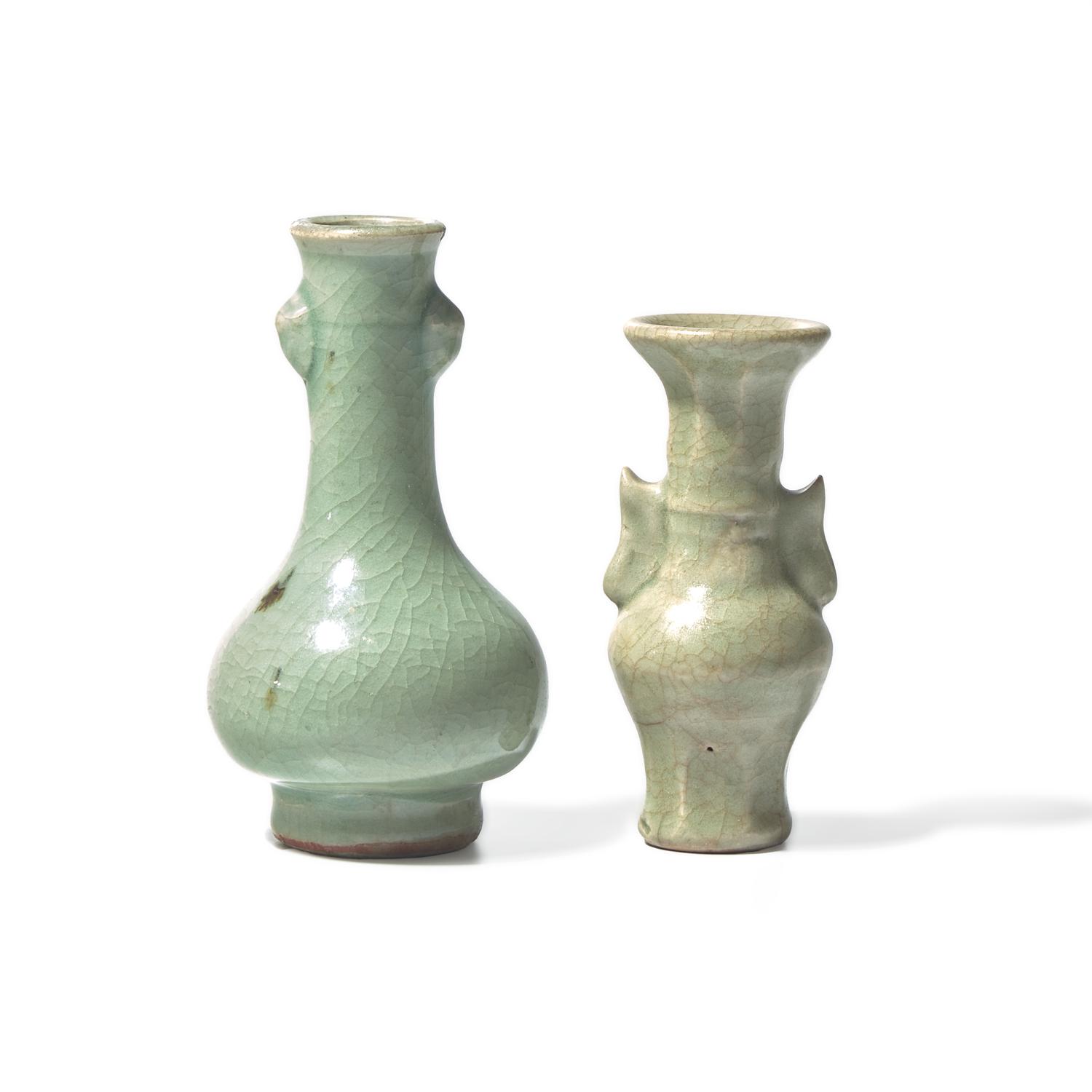 Two Small Chinese Celadon Glazed Vases, Ming Dynasty and Later