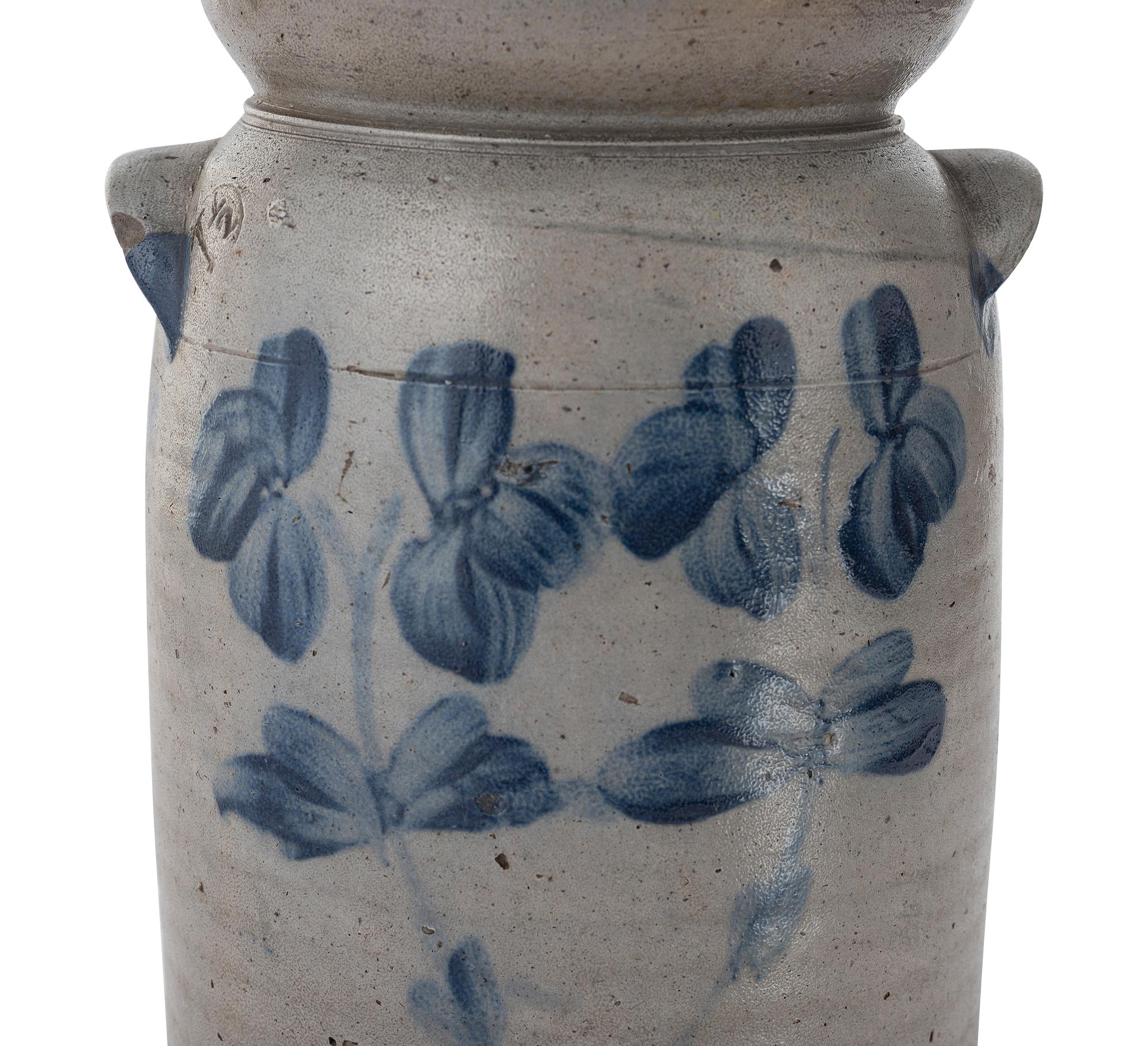 A Cobalt Decorated 1 1/2 Gallon Stoneware Butter Churn