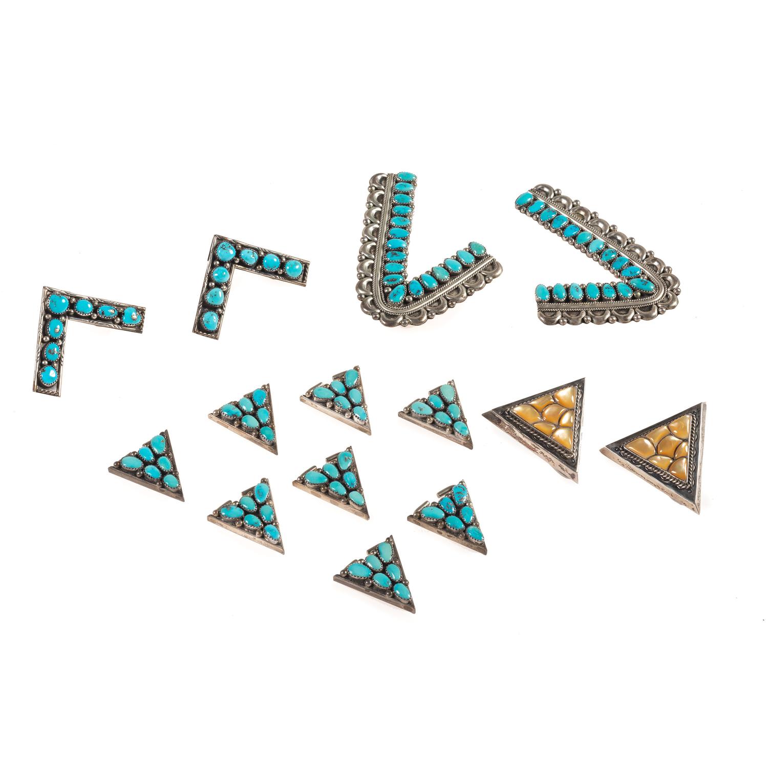 Navajo Silver, Turquoise, and Shell Collar Tips