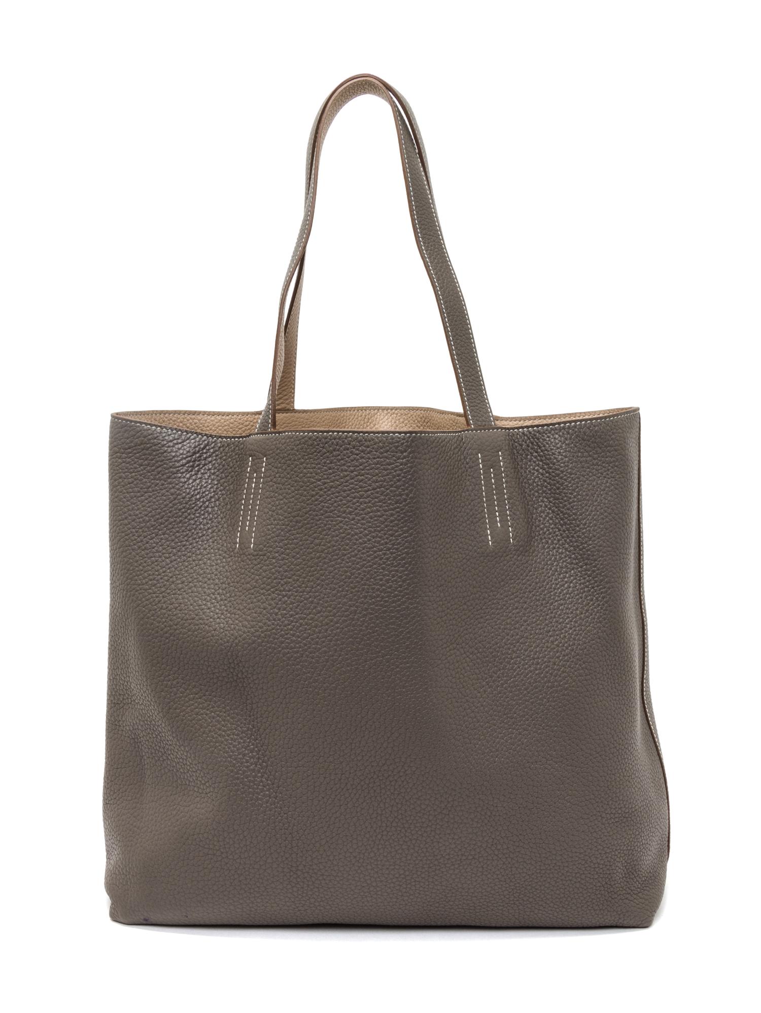 An Hermes Etoupe/Ebene 45cm Taurillon Clemence Double Sens Tote, 17.5" x 15.5" x 5".
