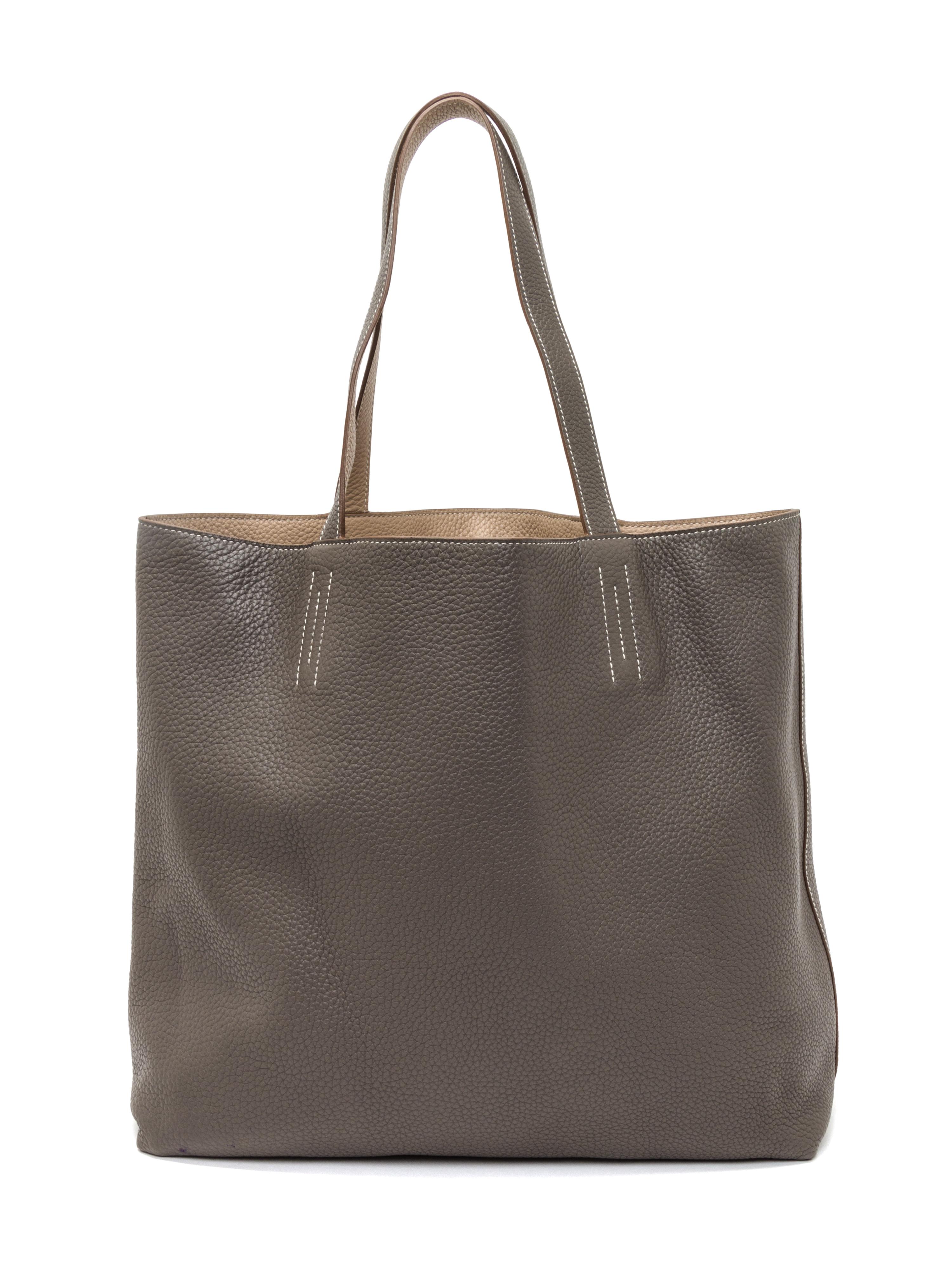 An Hermes Etoupe/Ebene 45cm Taurillon Clemence Double Sens Tote, 17.5" x 15.5" x 5".