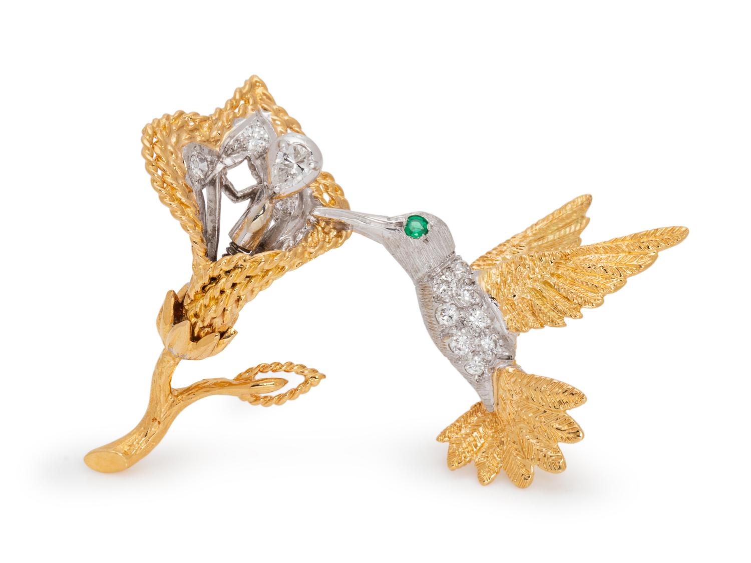 Diamond Hummingbird Brooch