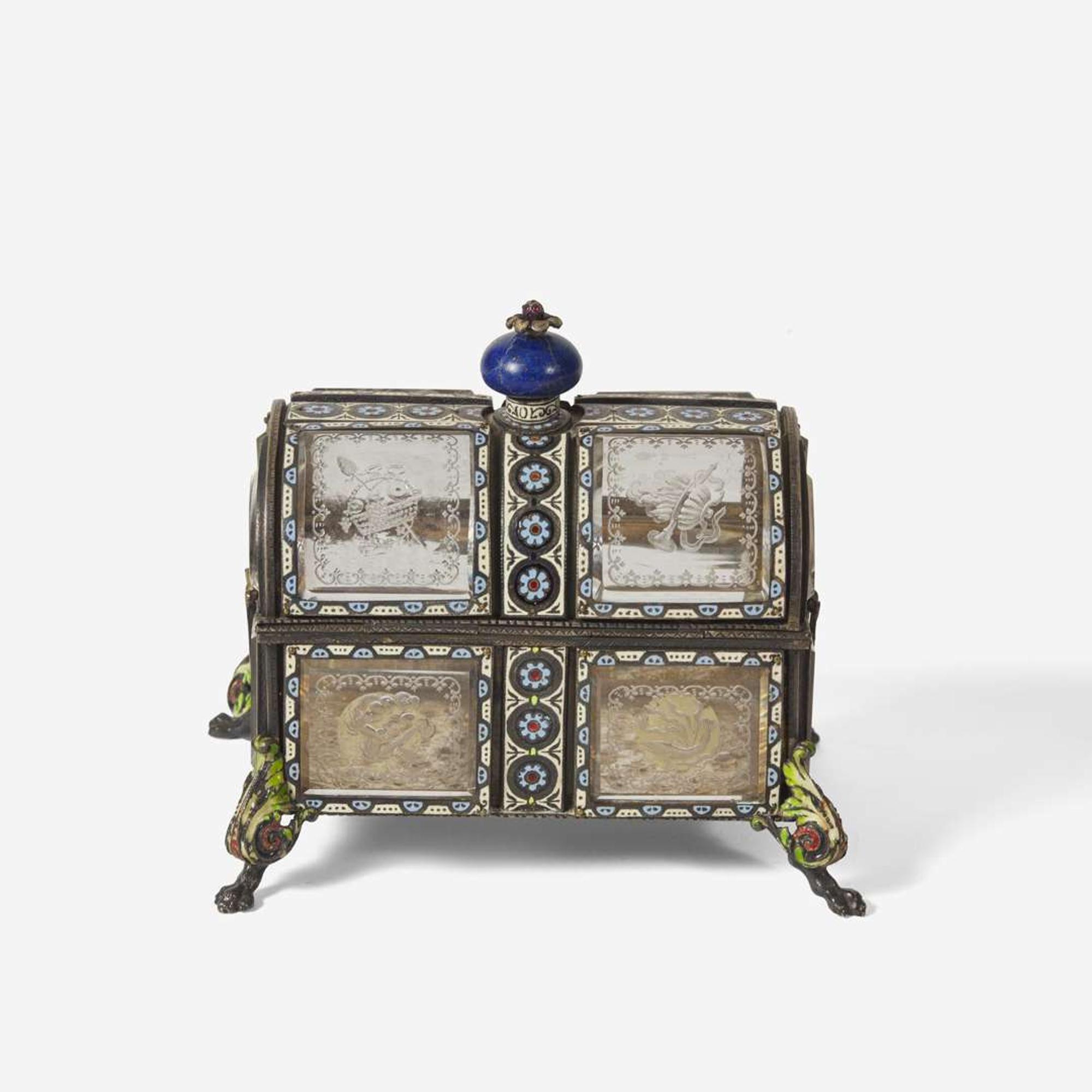 A Viennese cut-glass, silver, and cloisonné enamel coffer late 19th / early 20th century
