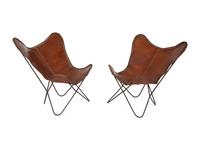 A Pair of Steel and Leather Butterfly Chairs