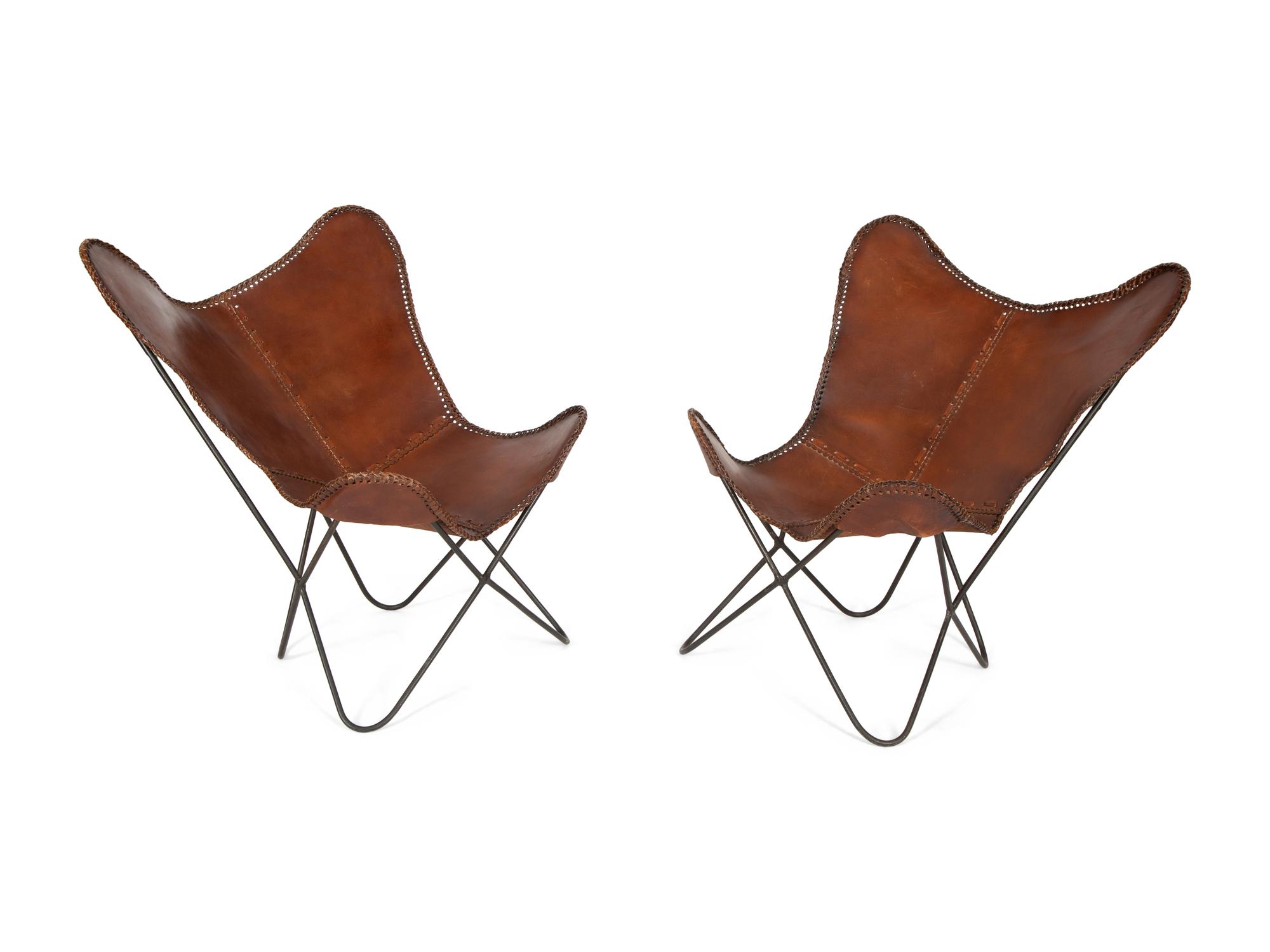 A Pair of Steel and Leather Butterfly Chairs