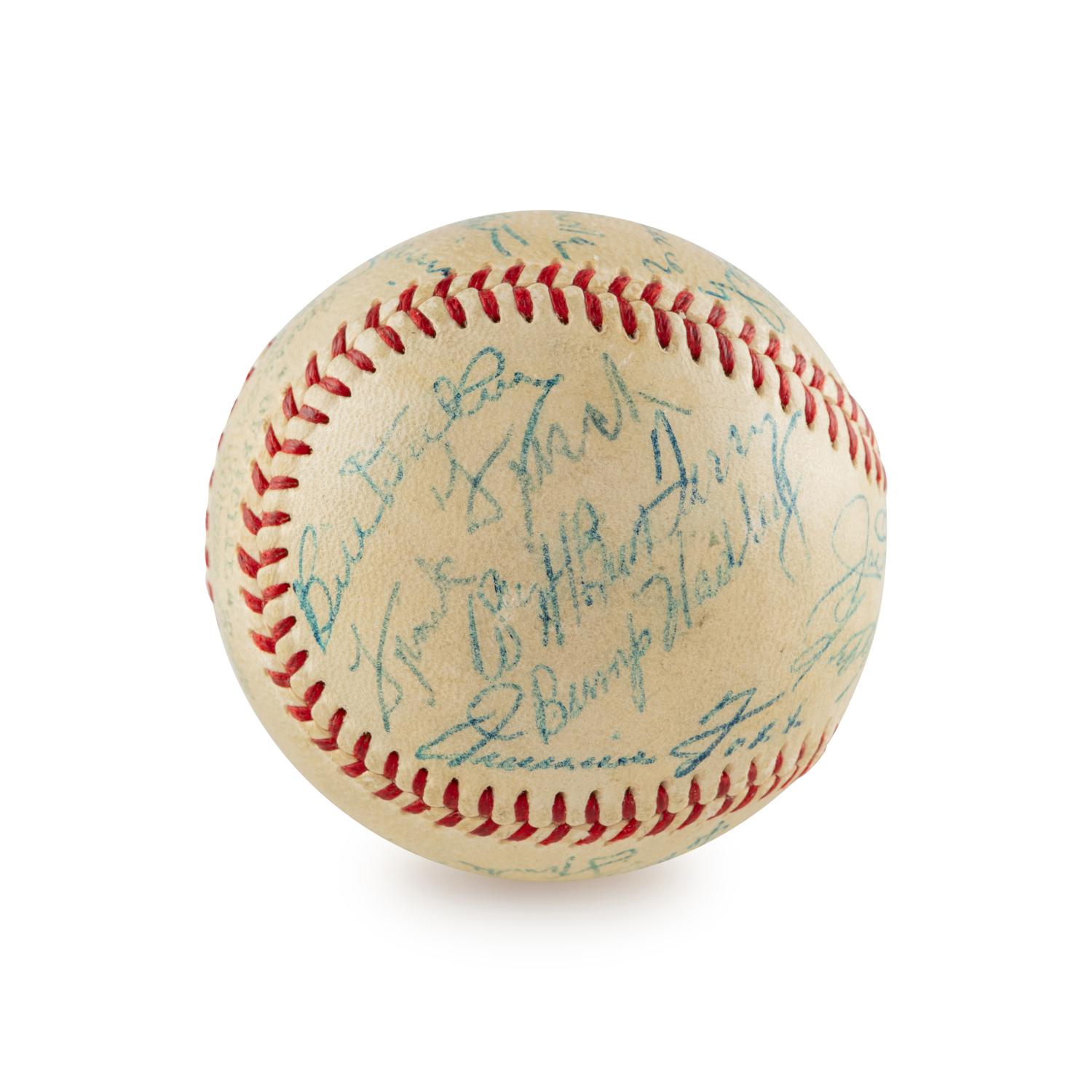 An Impressive Multi Signed Autograph Vintage 1955 Hall of Fame Induction Weekend Baseball Featuring Joe DiMaggio, Jimmie Foxx and 18 Others (Beckett Authentication Services)