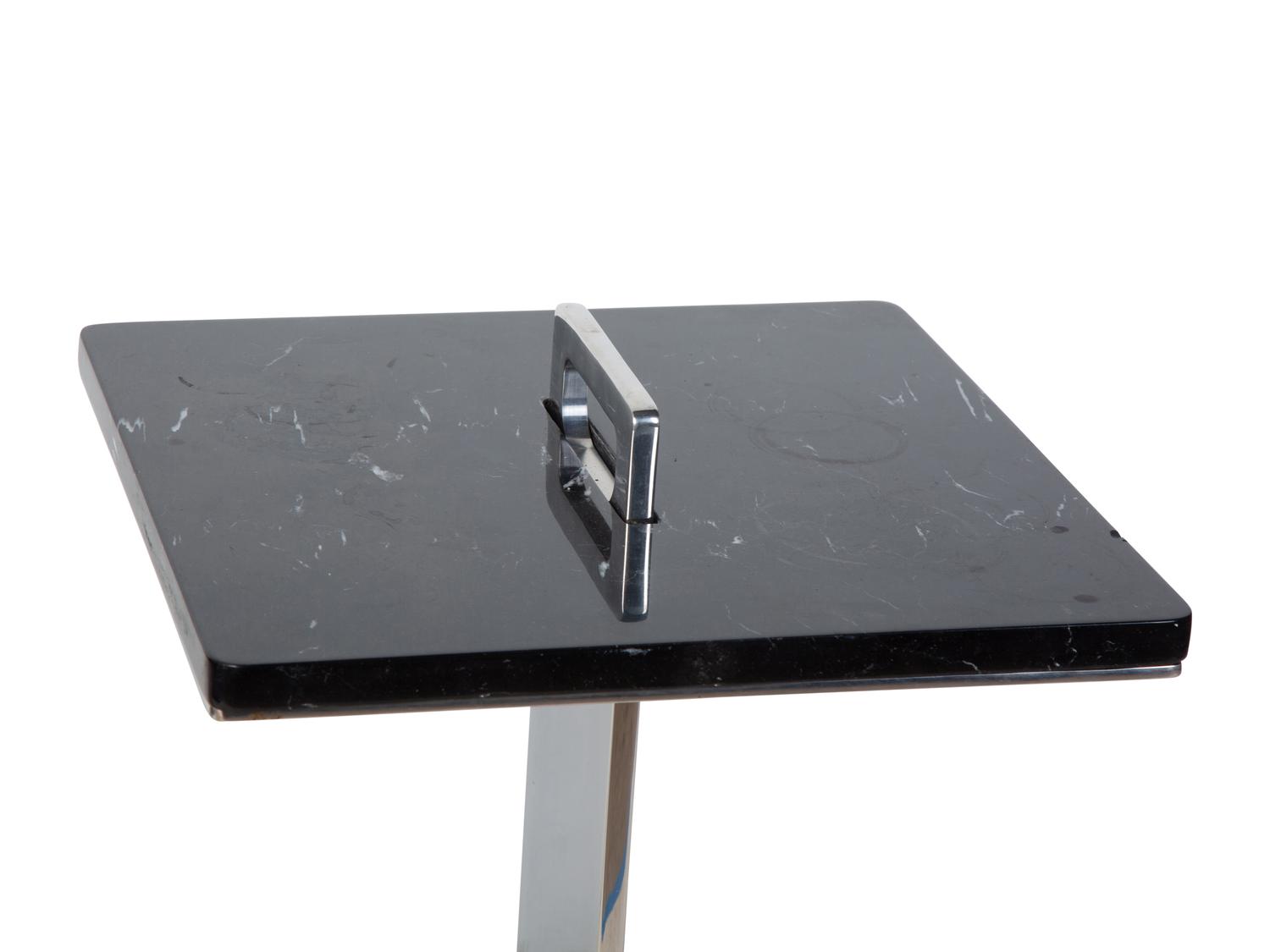 A Pair of Chrome Plated Steel Black Marble Top Side Tables — 20TH CENTURY