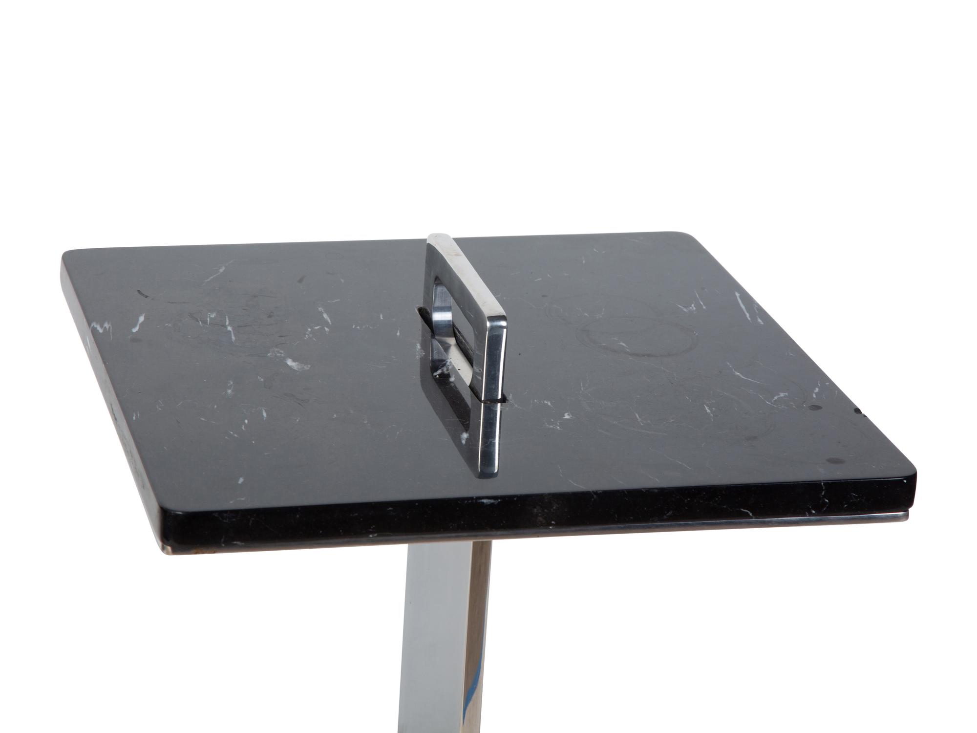 A Pair of Chrome Plated Steel Black Marble Top Side Tables — 20TH CENTURY