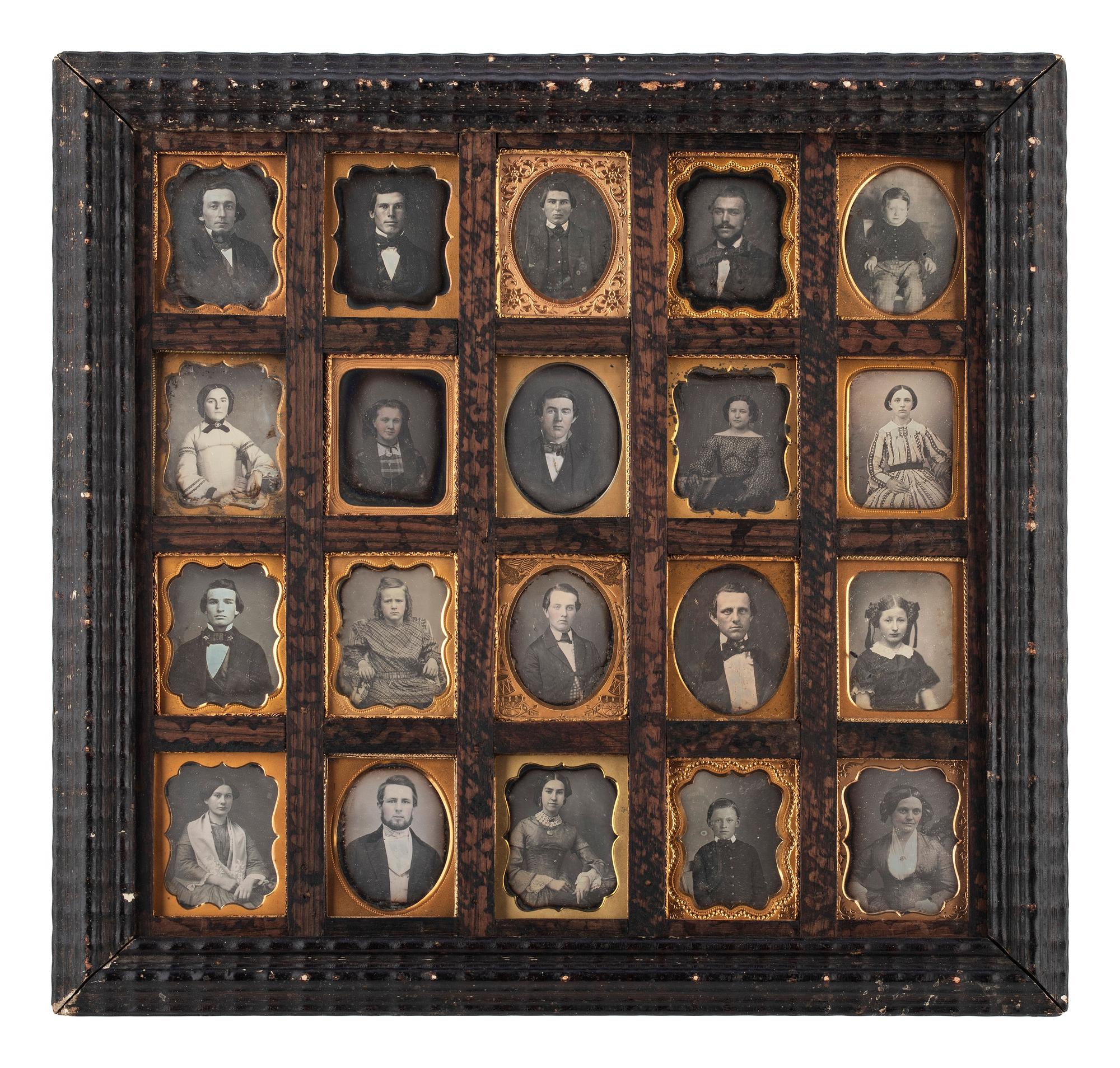 [EARLY PHOTOGRAPHY]. Wall frame containing 20 ninth plate daguerreotypes.