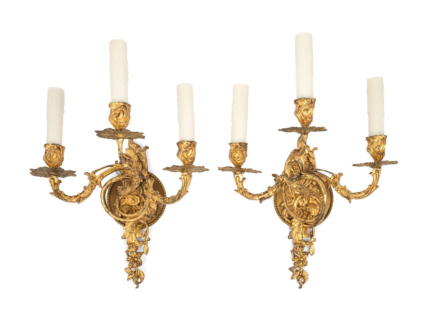 A Pair of French Gilt Metal Sconces