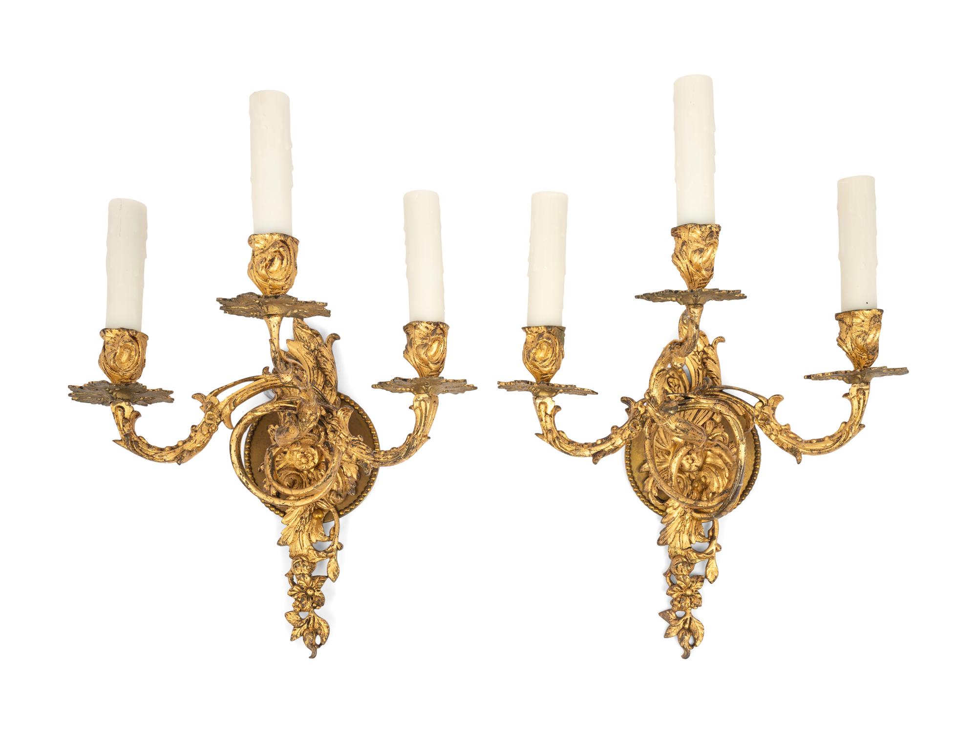 A Pair of French Gilt Metal Sconces