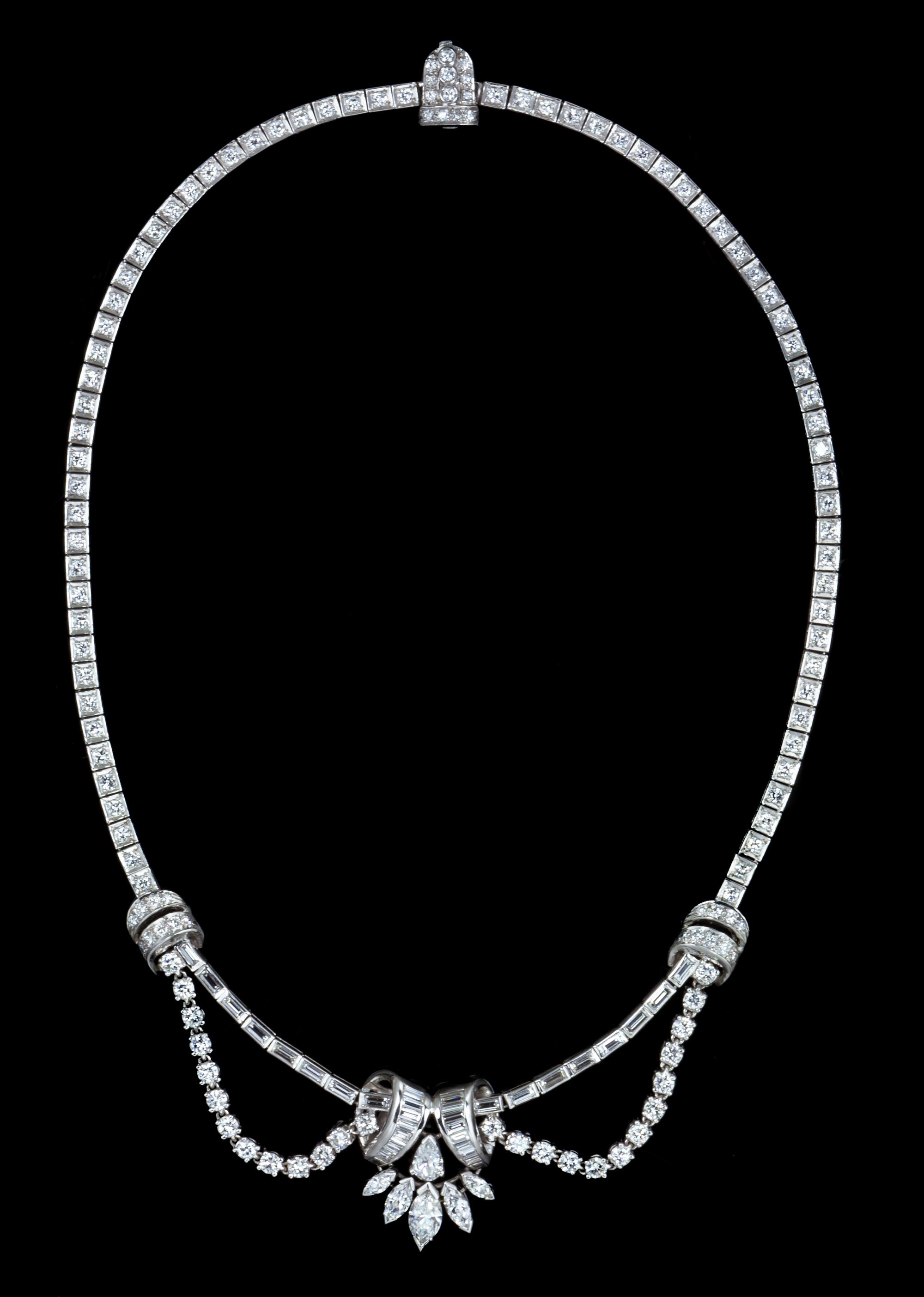 A Platinum and Diamond Necklace, Circa 1950, 28.70 dwts.