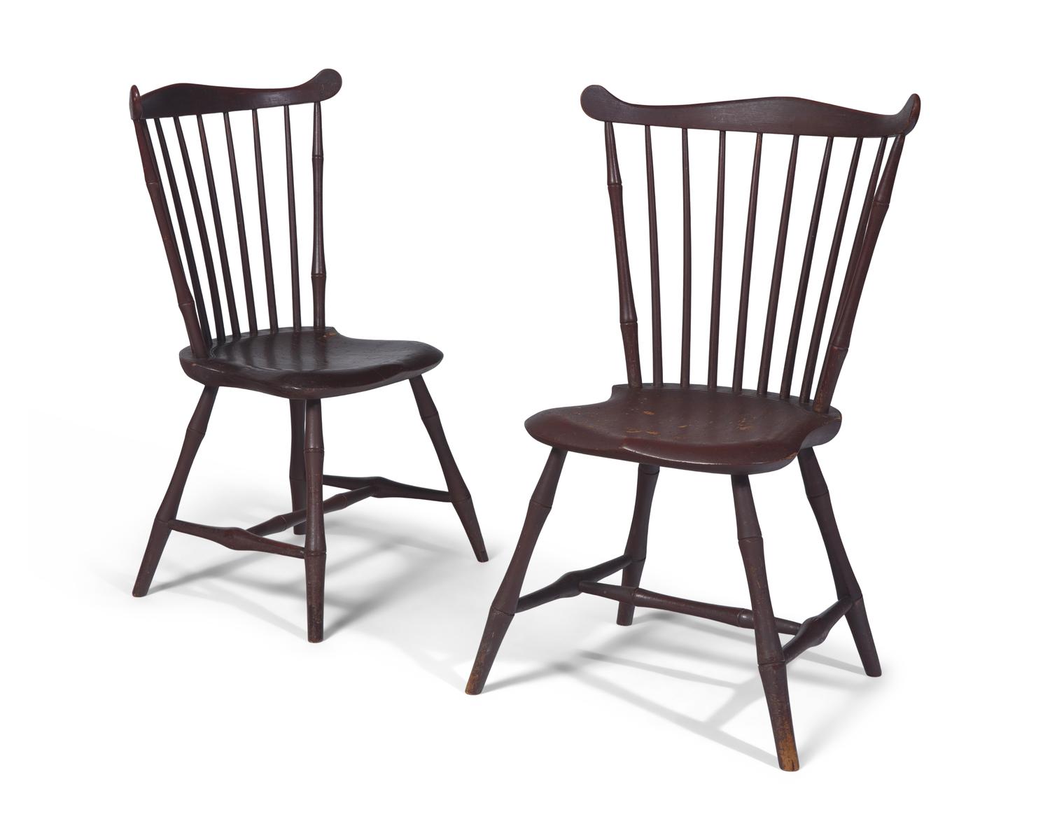 A Pair of Red-Painted Fan-Back Windsor Side Chairs