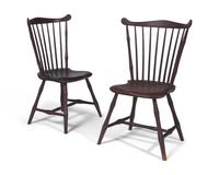 A Pair of Red-Painted Fan-Back Windsor Side Chairs