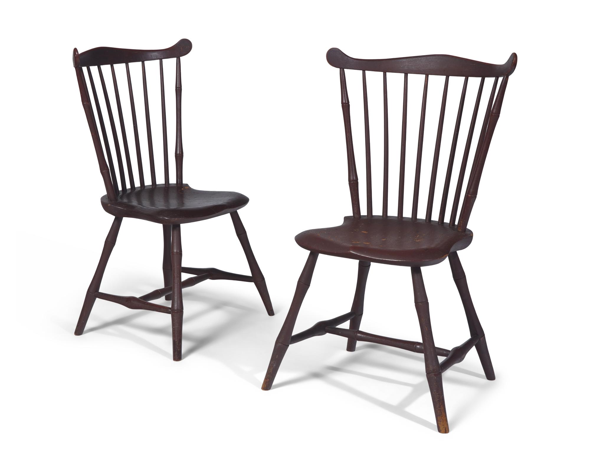 A Pair of Red-Painted Fan-Back Windsor Side Chairs