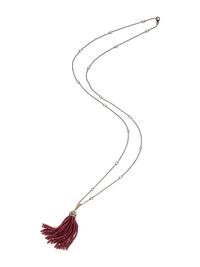 DIAMOND, ROCK CRYSTAL, AND RUBY TASSEL NECKLACE