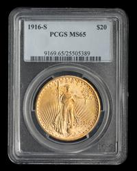 A United States 1916-S St. Gaudens $20 Gold Coin