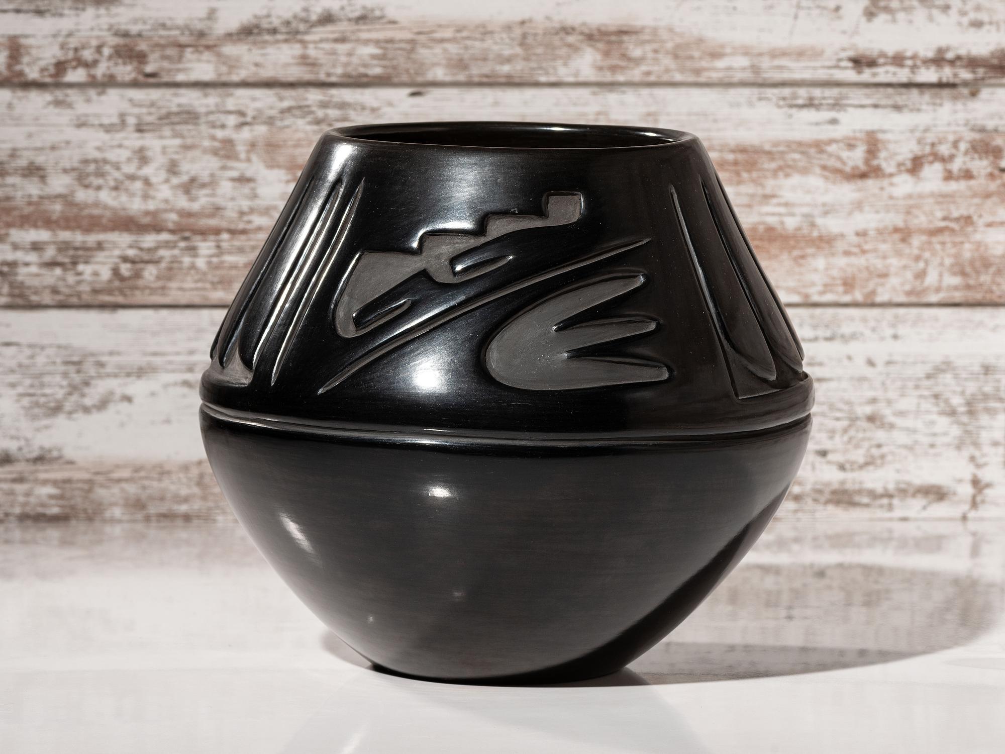 Carved Blackware Pottery Jar