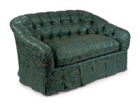 A Green Damask Button Tufted Love Seat — 20TH CENTURY