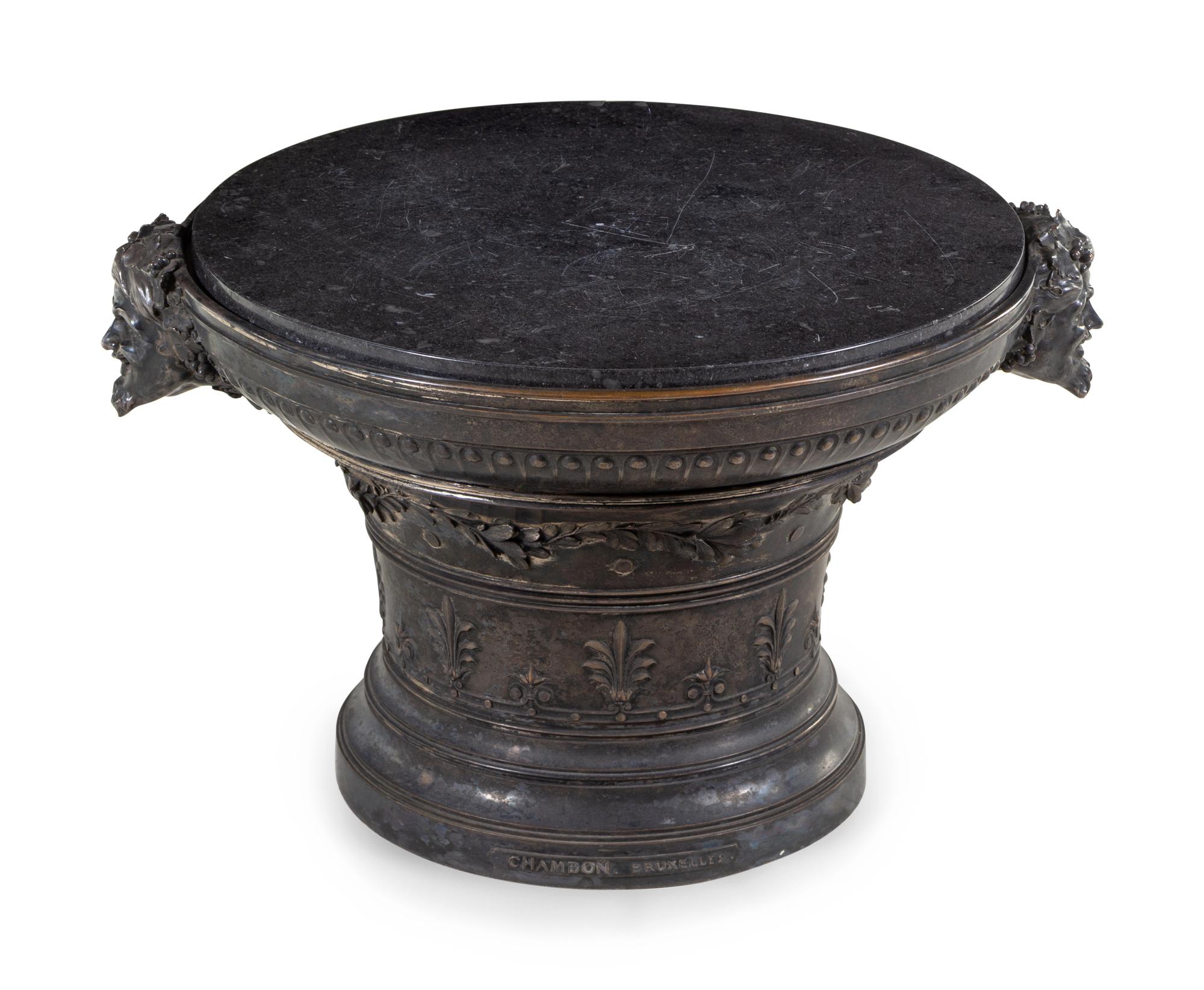 A Neoclassical Style Bronze and Marble Pedestal Table