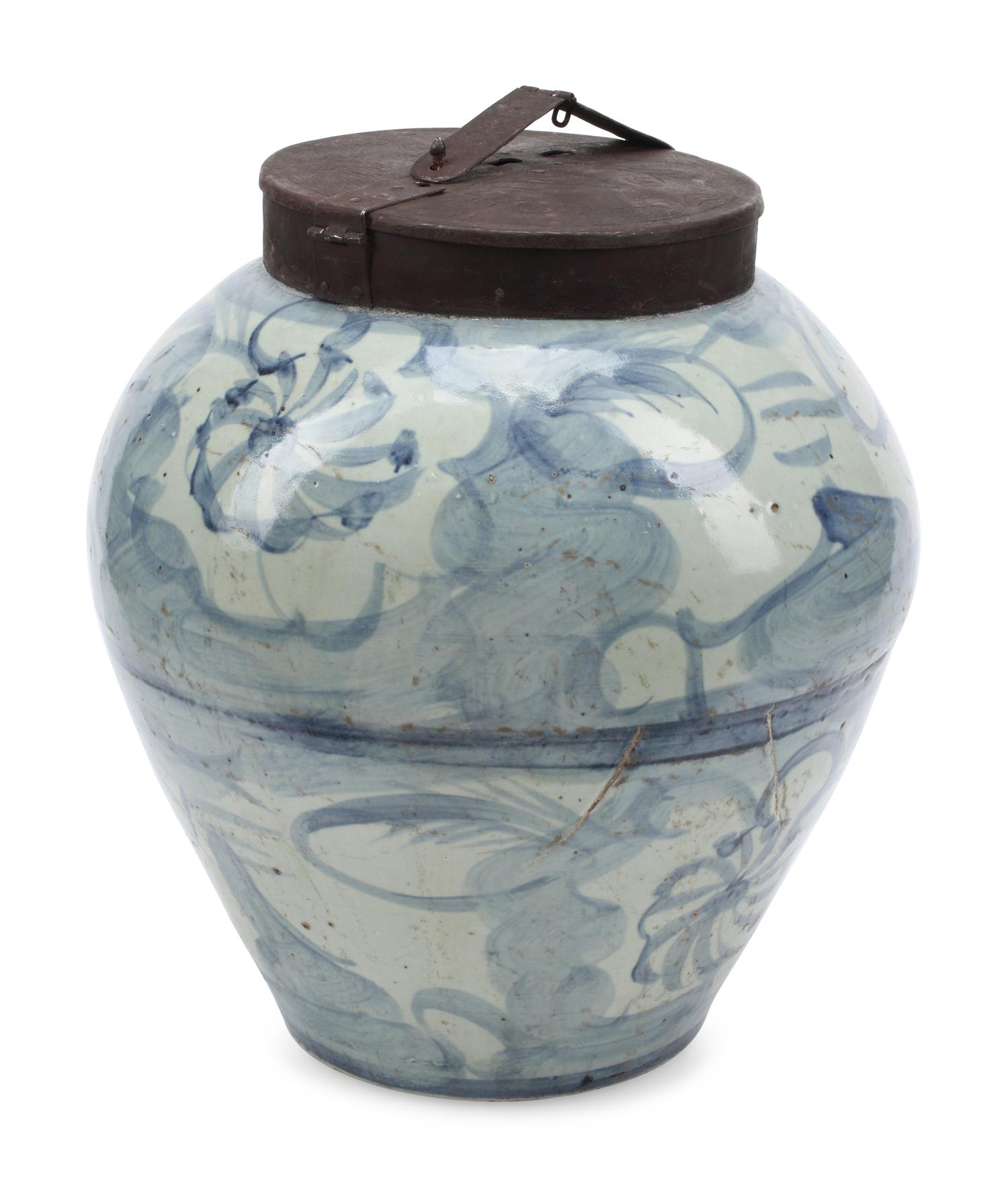 A Korean Iron-Mounted Porcelain Tea Jar