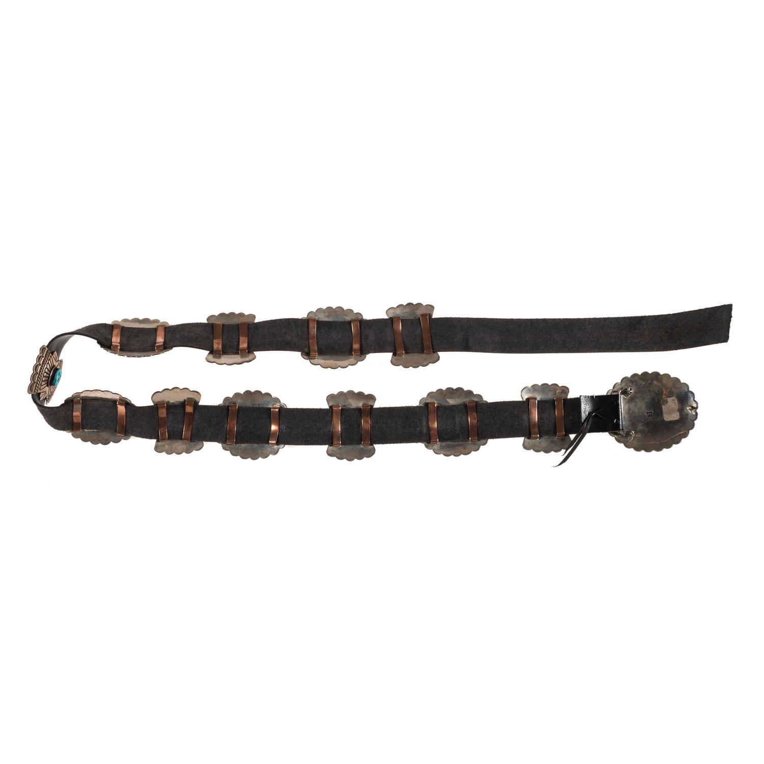 Navajo Stamped Sterling and Turquoise Concha Belt