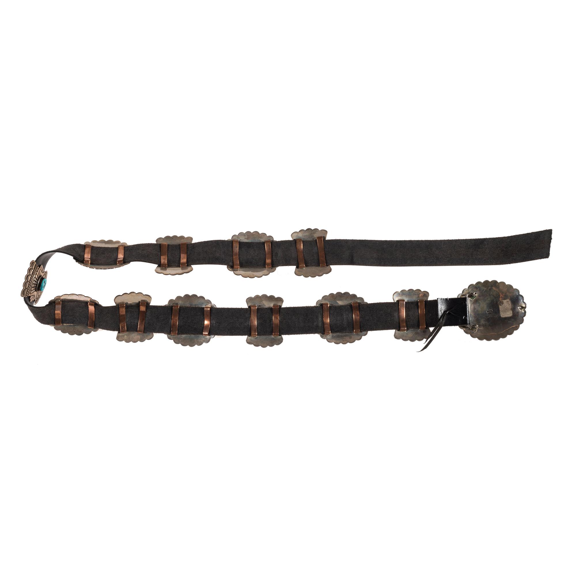 Navajo Stamped Sterling and Turquoise Concha Belt