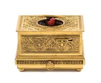 A German Gilt Filigree Singing Bird Automaton Box Width 4 1/2 inches.