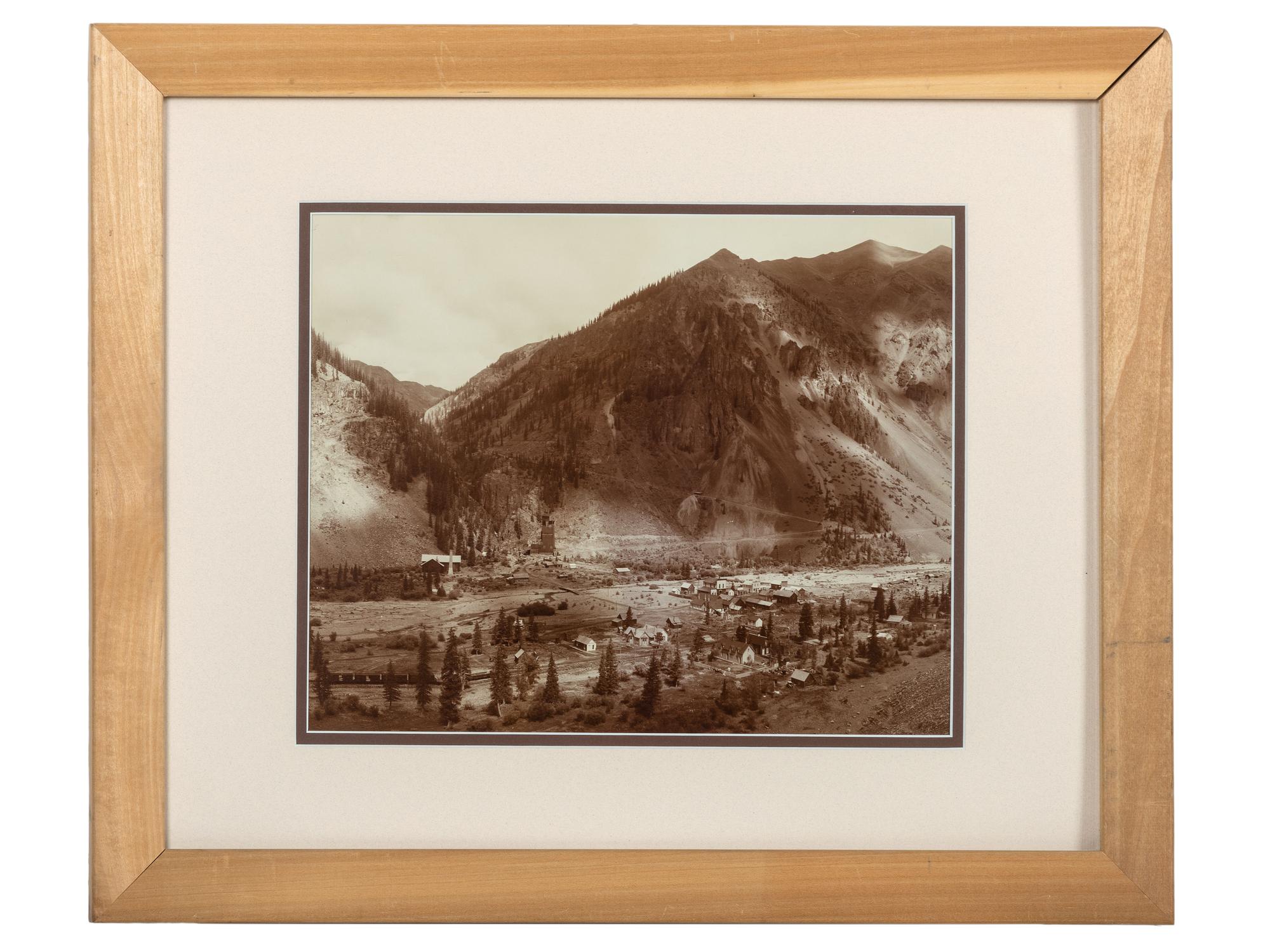 [WESTERN TOWNS]. Silver gelatin photograph a distant view of a possible western mining town.