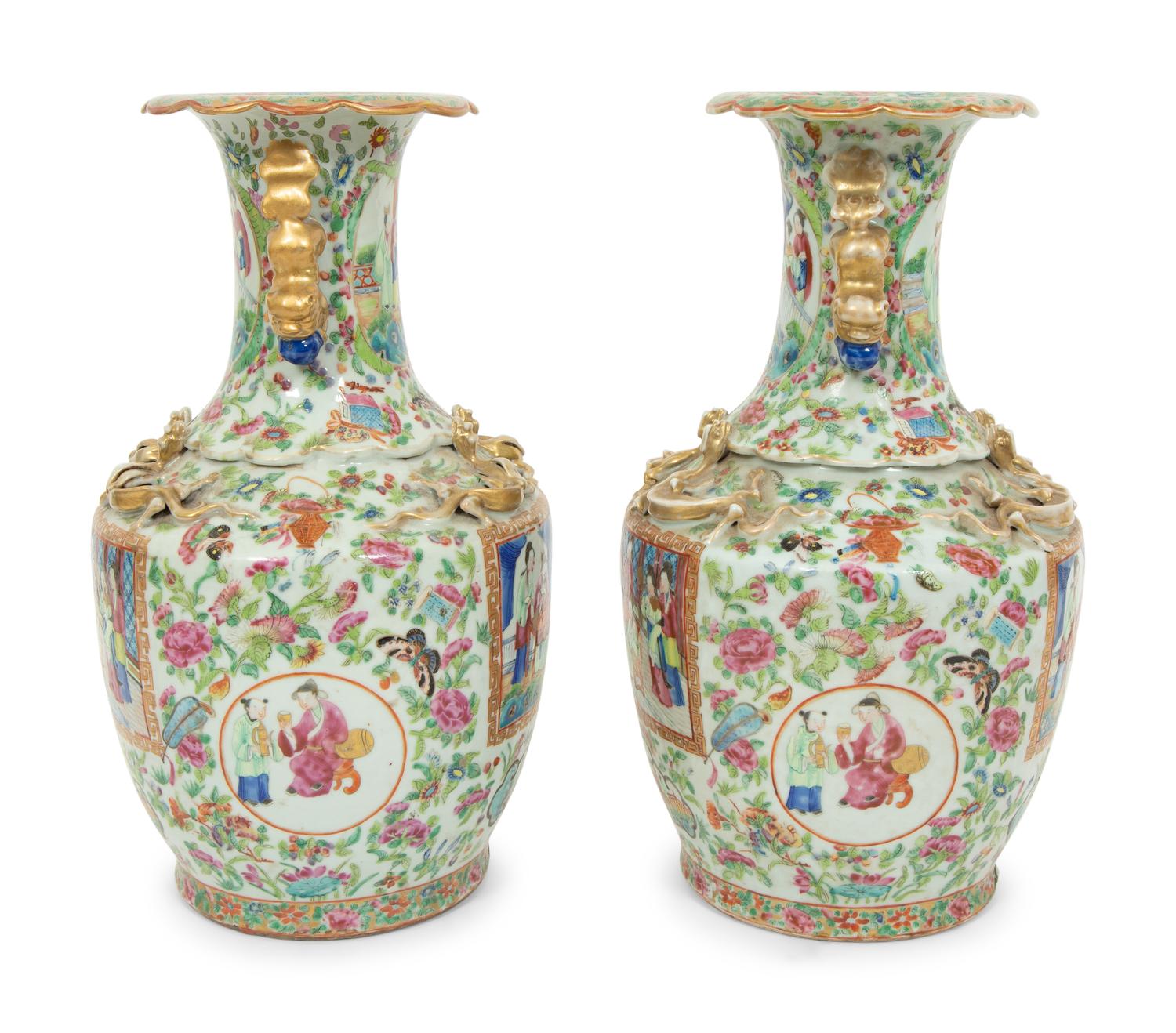 A Pair of Chinese Export Famille Rose Porcelain Vases