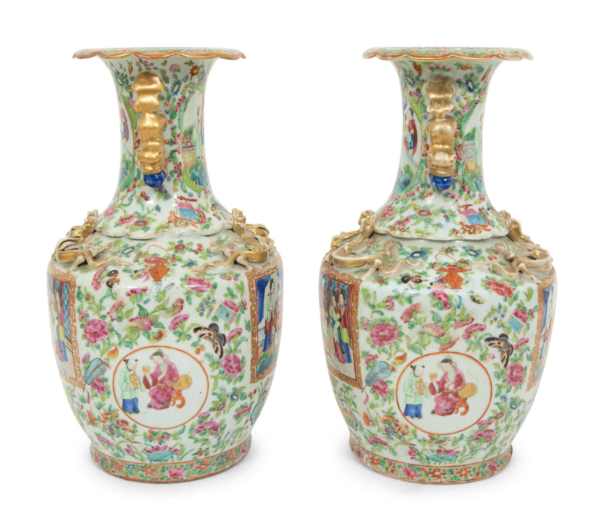 A Pair of Chinese Export Famille Rose Porcelain Vases