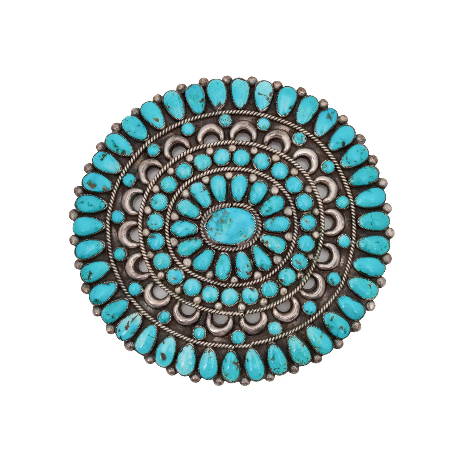Large Navajo Silver and Petit Point Turquoise Brooch / Pin