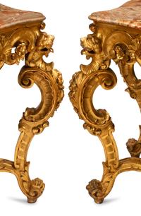 A Pair of Louis XV Style Giltwood Console Tables