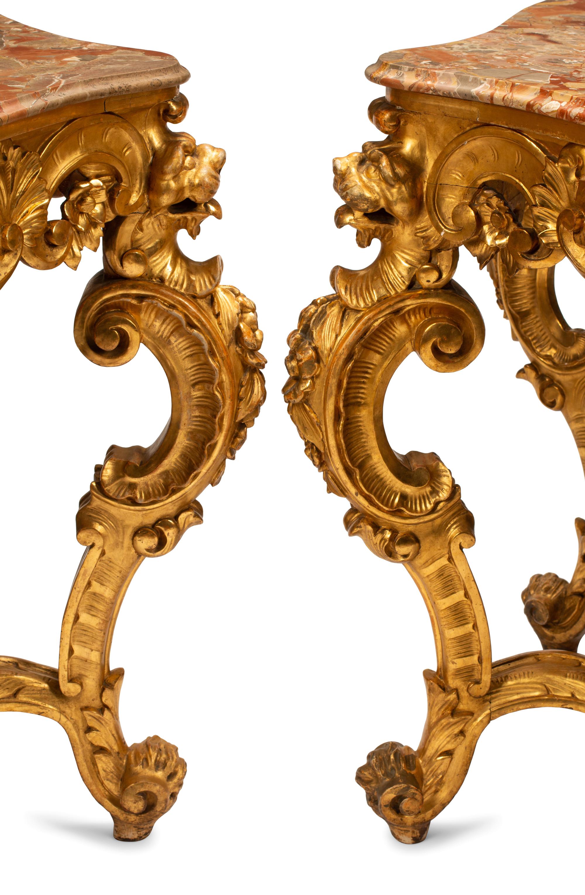 A Pair of Louis XV Style Giltwood Console Tables
